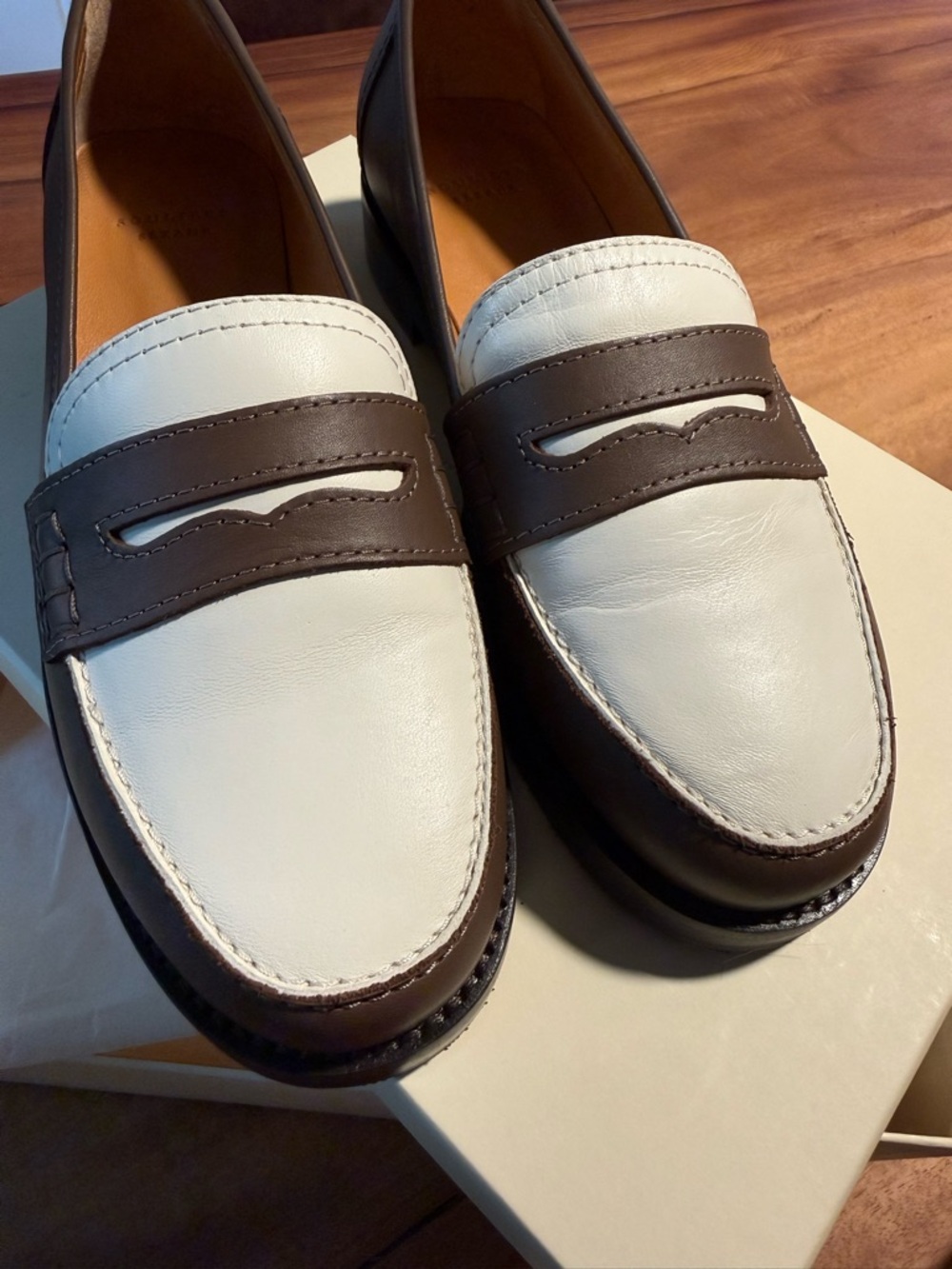Sezane Brown and White Leather Penny Loafers - Picture 6 of 7